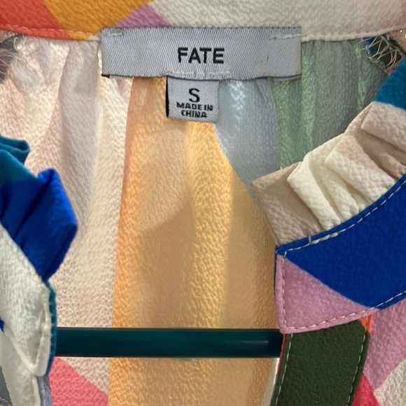 Fate Pink and Blue 3/4 Sleeve Button Down Blouse - Picture 2 of 3